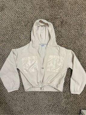 Mayoral Cropped Beige Hooded Jacket w/Pocket Details & Cinched Waist